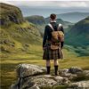 Man in Hiking kilt looking down the valley.