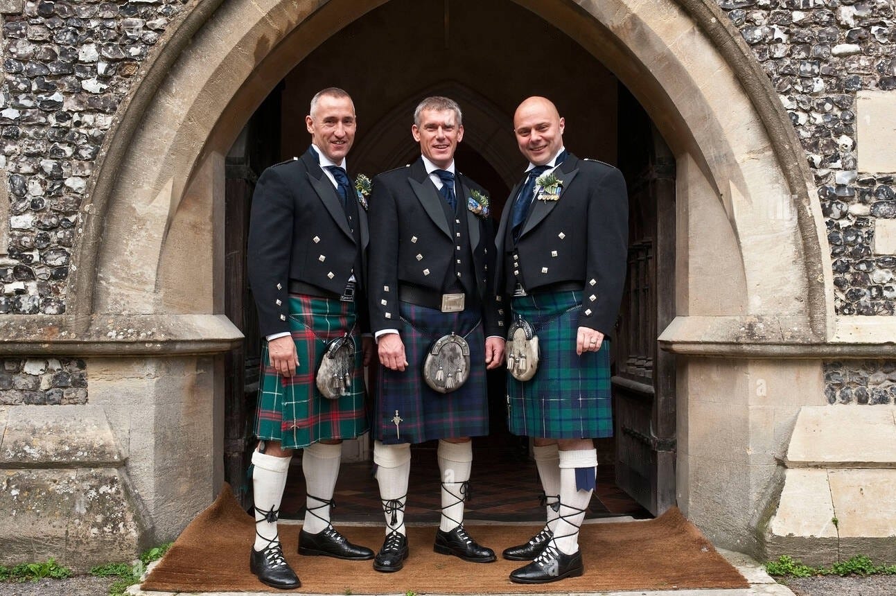 image of three men wearing traditional kilt outfit.