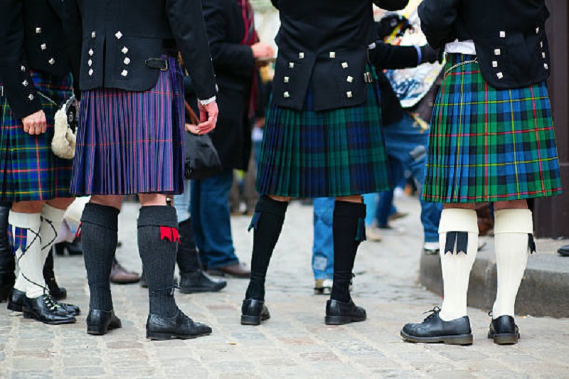 men in traditional Irish kilt